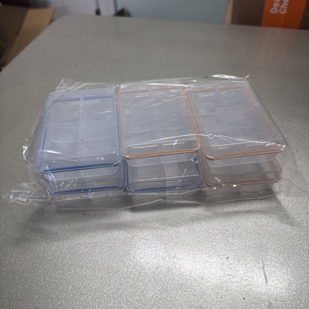 6 Pcs Clear Plastic Organizer Box Case 4 Grids Jewelry Storage Container 3.75”